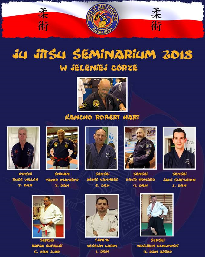 Misztrzowie Ju Jitsu, Judo i Aikido, którzy proadzili zającia seminaryjne na Międzynarowodym Seminarium Sztuk Walki w Jeleniej Górze - wrzesień 2018